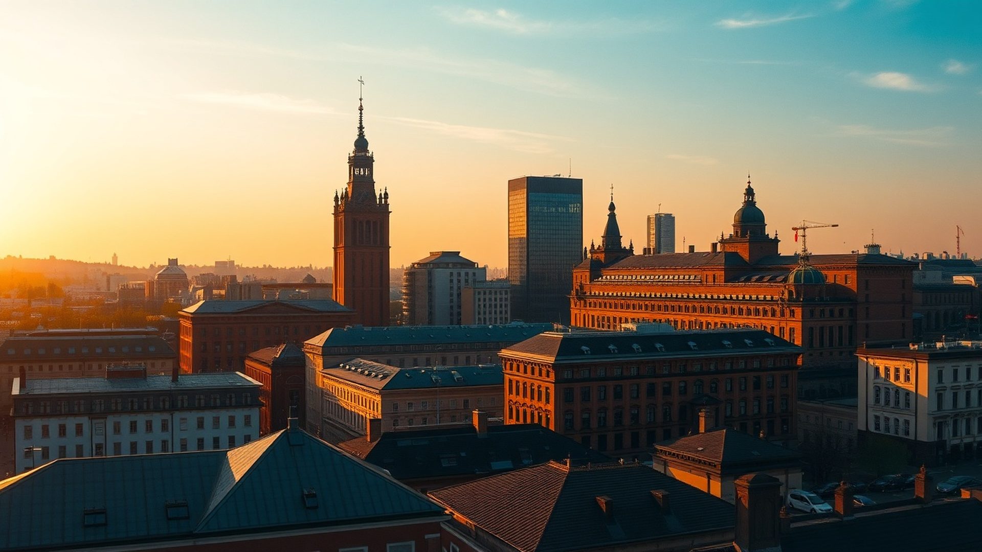 Panorama Katowic w złotym świetle wieczoru